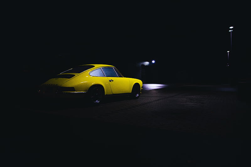 car, yellow, retro, dark, night, HD wallpaper