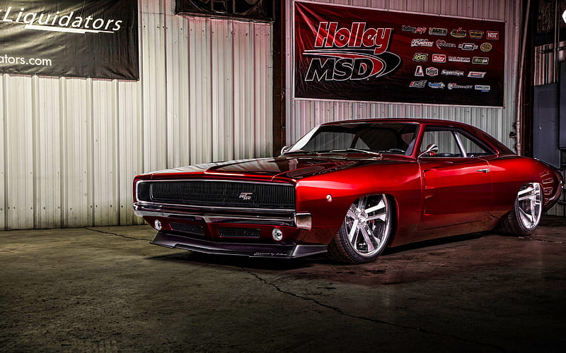 Dodge Charger RTR, garage, retro cars, 1968 cars, muscle cars, 1968 Dodge Charger RTR, american cars, Dodge, HD wallpaper