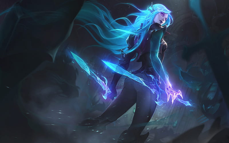 Katarina, darkness, MOBA, blue sword, warrior, League of Legends, HD wallpaper