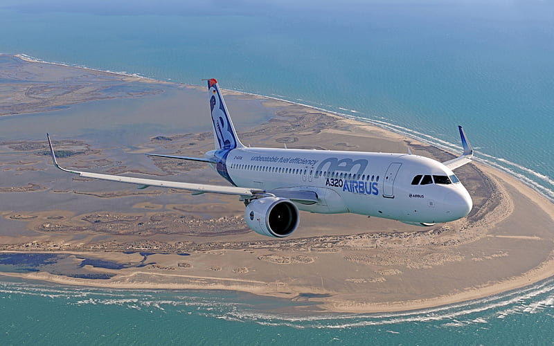 Airbus A320, land, plane, sea, airbus, HD wallpaper