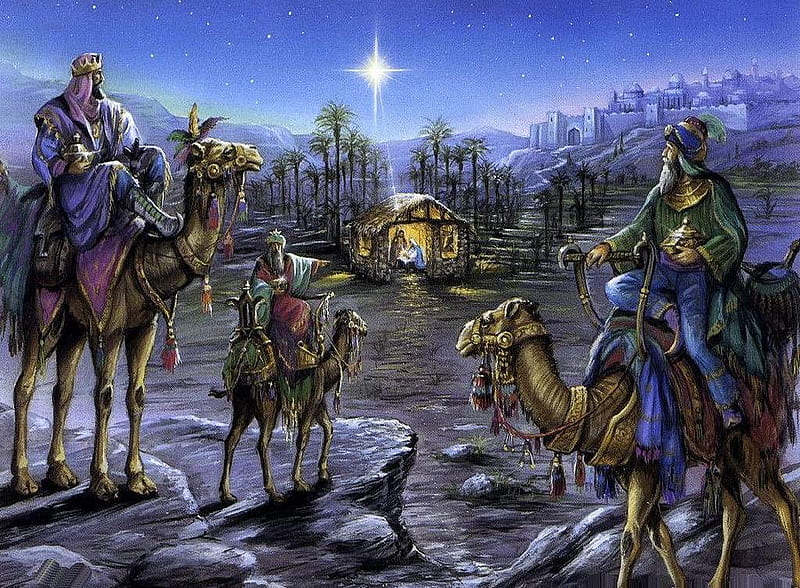 Three kings in arabia, splendor, christmas, orient, bonito, night, star, HD wallpaper