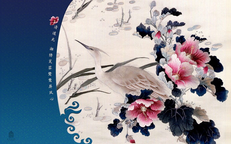 Egrets screen heart Hibiscus Embroidery, HD wallpaper