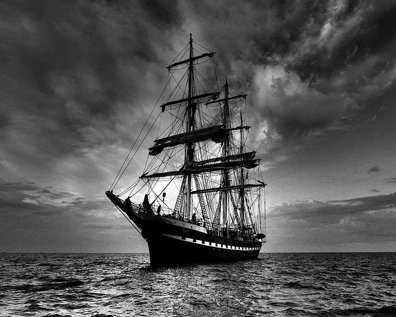 Ship, boats, clouds, dark, ocean, sailing, HD wallpaper