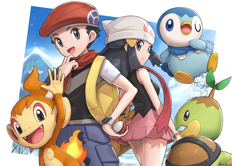 Pokémon, Hikari (Pokémon) , Kouki (Pokémon) , Turtwig (Pokémon) , Piplup (Pokémon) , Chimchar (Pokémon), HD wallpaper