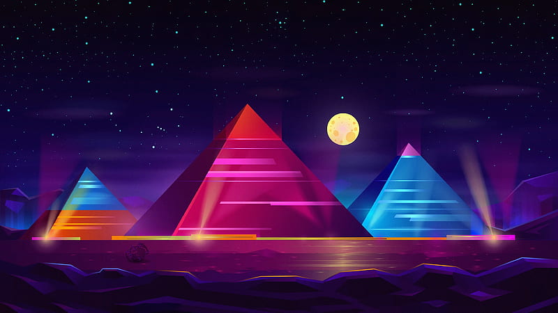 Pyramid Colorful Neon , pyramid, artist, artwork, digital-art, neon, HD wallpaper