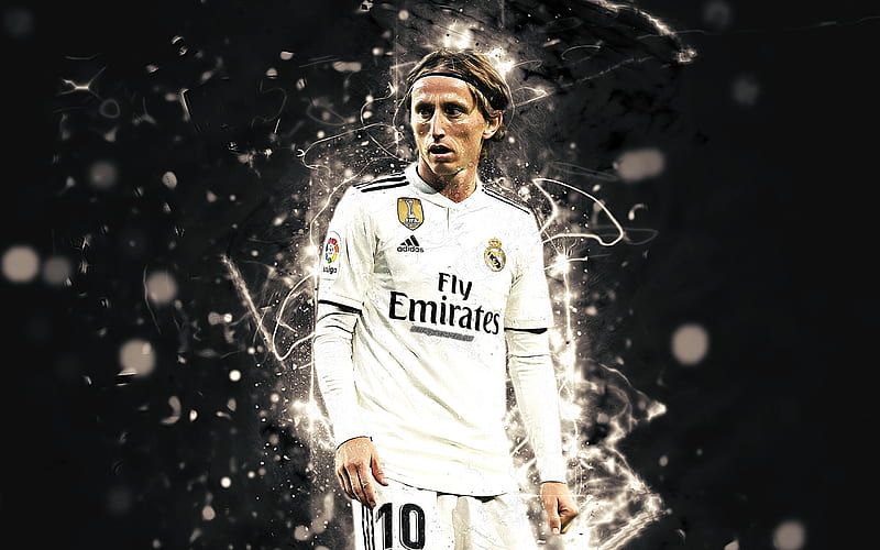 Luka Modric, croatian footballers, Real Madrid FC, soccer, Modric, neon lights, fan art, La Liga, football, Galacticos, HD wallpaper