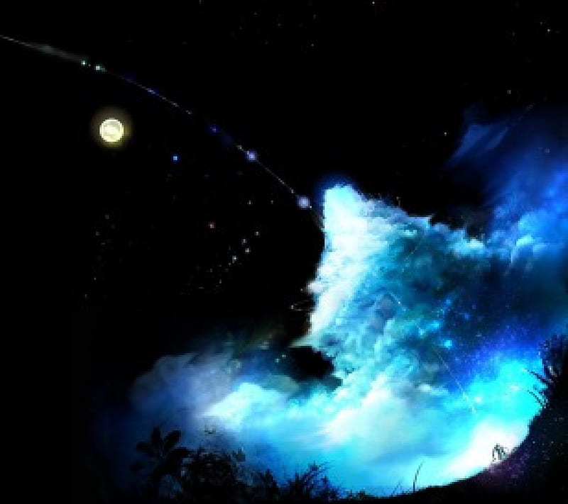 stargazer, skyfall, moon, stargazing, clouds, night, HD wallpaper