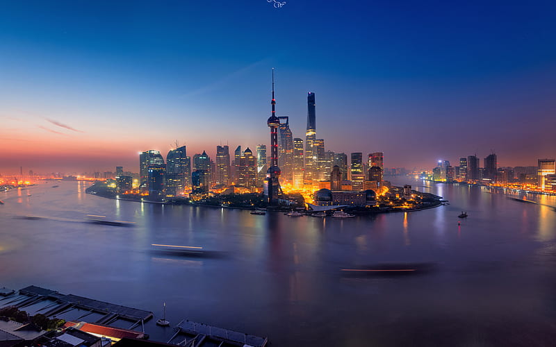 Shanghai, modern buildings, nightscapes, Asia, China, HD wallpaper