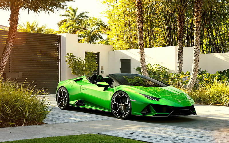 Lamborghini Huracan Evo Spyder, 2019, exterior, new supercar, roadster, new green Huracan, Italian sports cars, Lamborghini, HD wallpaper