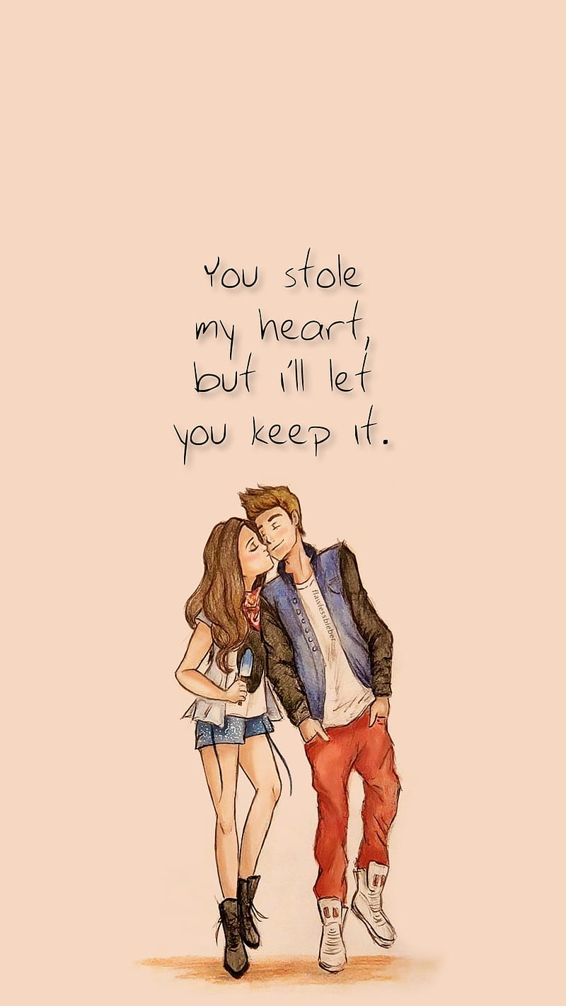 Stole my heart, cute, drawing, heart, love, quotes, sayings, stole, HD phone wallpaper