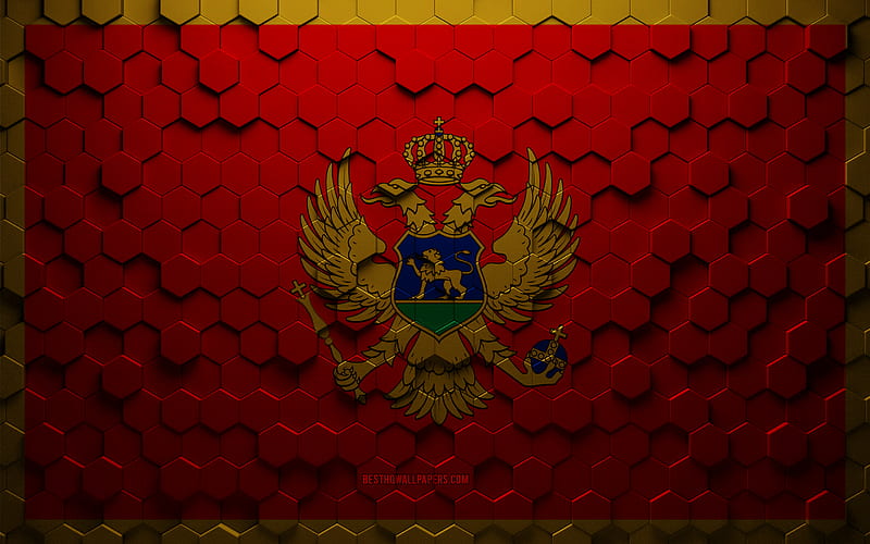 Flag of Montenegro, honeycomb art, Montenegro hexagons flag, Montenegro, 3d hexagons art, Montenegro flag, HD wallpaper