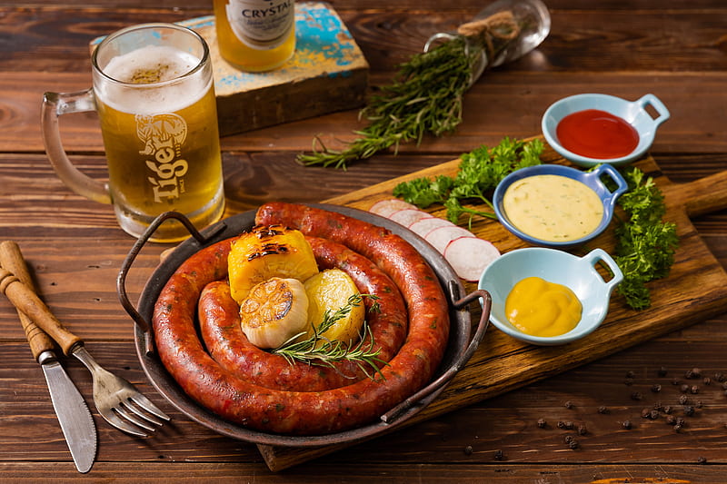 Food, Still Life, Beer, Sausage, Meat, HD wallpaper