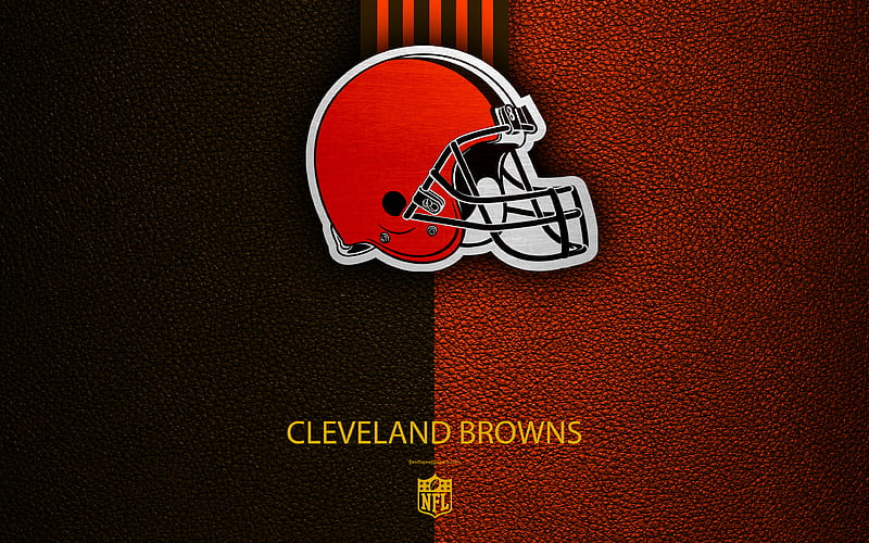 Cleveland Browns American football, logo, emblem, Cleveland, Ohio, USA, NFL, brown orange leather texture, National Football League, Northern Division, HD wallpaper