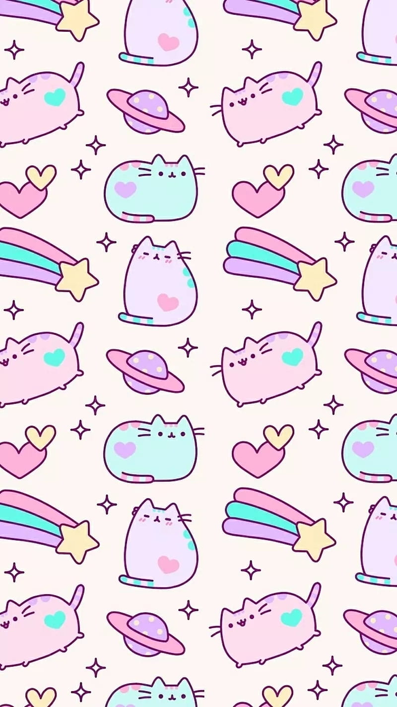 Pusheen, adorable, cat, cute, earth, kawaii, pastel, planet, rainbow, HD phone wallpaper