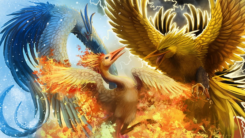 Articuno, zapdos, pokemon, bonito, animal, waterfall, legend