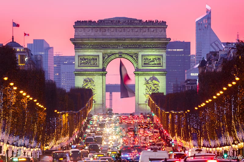 Night, Paris, Monuments, Light, Street, Monument, Arc De Triomphe, , Tree Lined, Champs Élysées, HD wallpaper