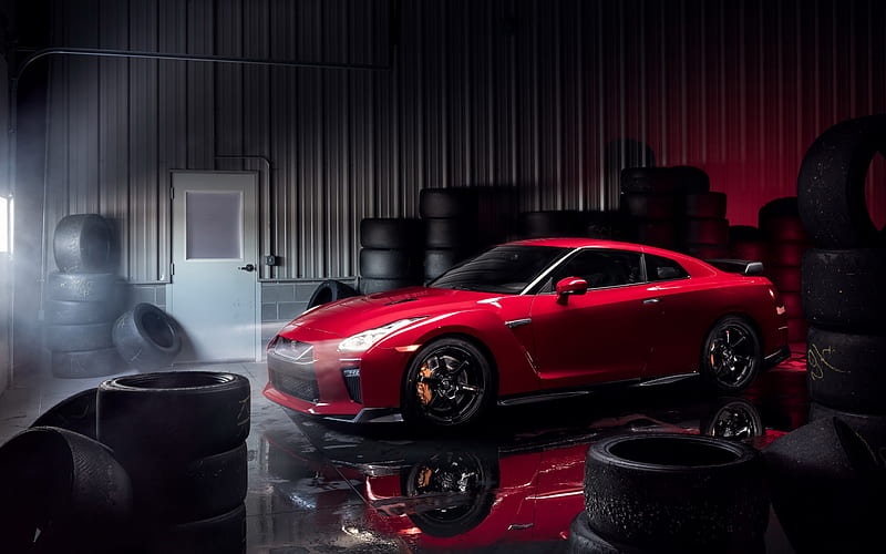 Nissan GT-R, Track Edition, 2017, red GTR, sport car, tuning GT-R, Japanese cars, black wheels, Nissan, HD wallpaper
