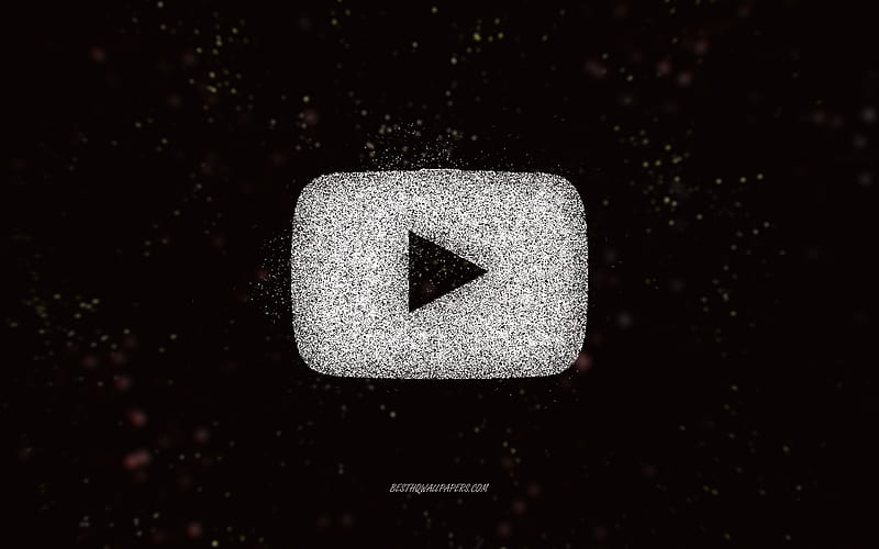 YouTube glitter logo, black background, YouTube logo, white glitter art, YouTube, creative art, YouTube white glitter logo, HD wallpaper