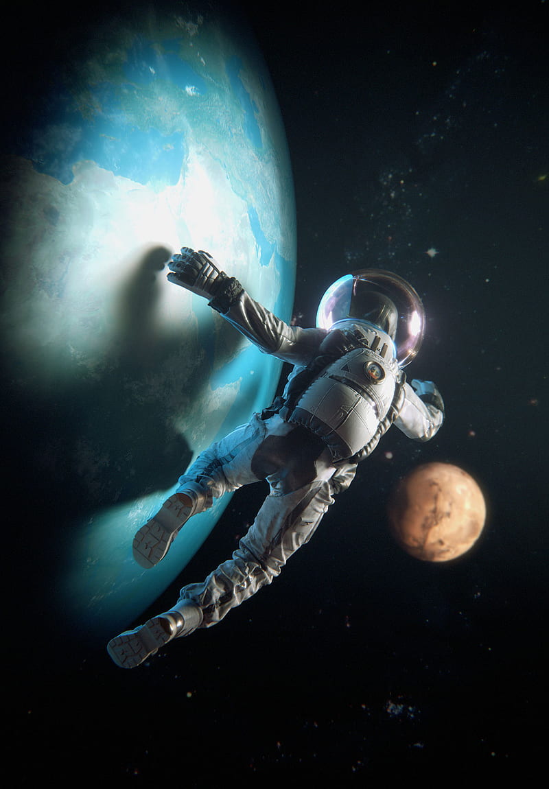 Astronauts Home, astronaut, dark hole, earth, light, mars, ship, space, HD phone wallpaper