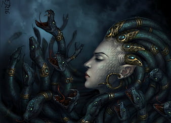 Dark Queen, luminos, game, black, serpent, woman, fantasy, girl, team ...