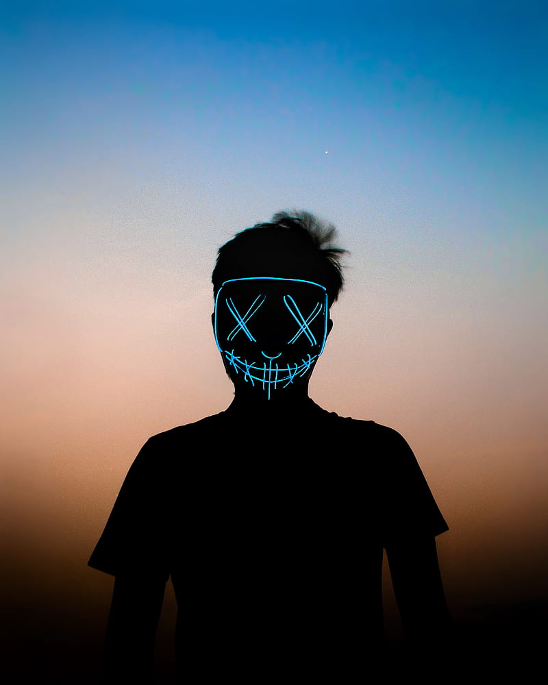 man, mask, neon, anonymous, silhouette, HD phone wallpaper