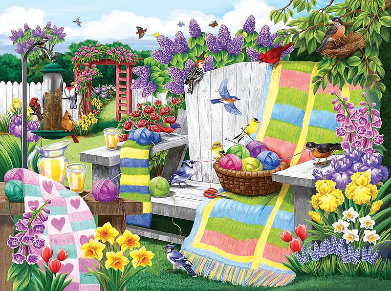 The many colors of spring, egg, art, luminos, bird, flower, garden, spring, easter, HD wallpaper