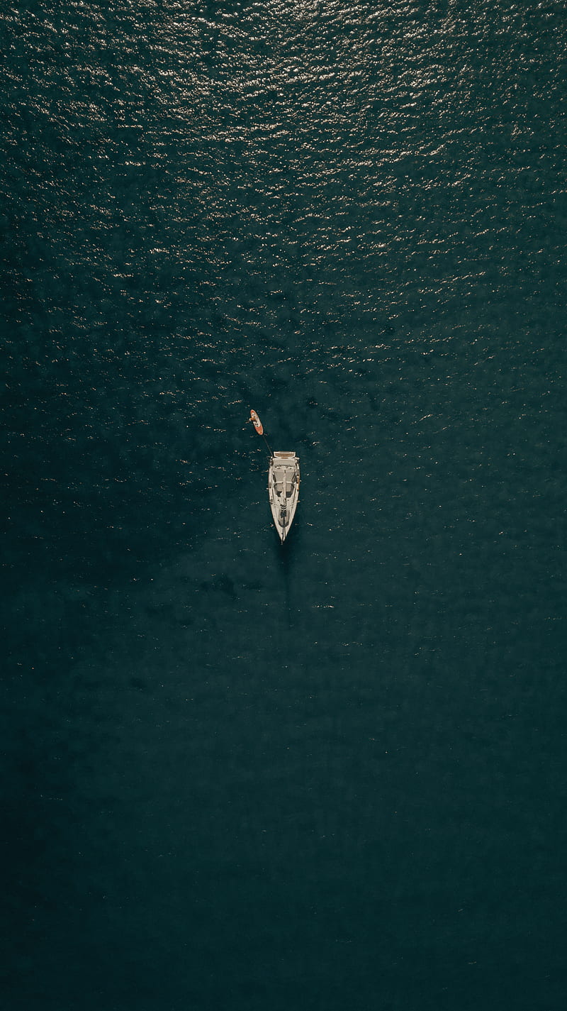 aerial view of person in white shirt riding on white boat on water during daytime, HD phone wallpaper