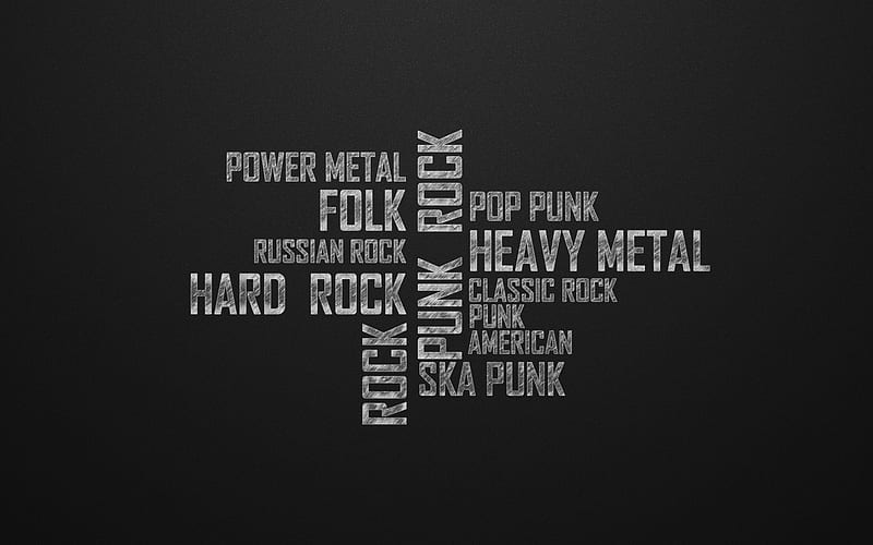 musical styles, typography, creative art, power metal, hard rock, rock, classic, punk, folk, heavy metal, HD wallpaper