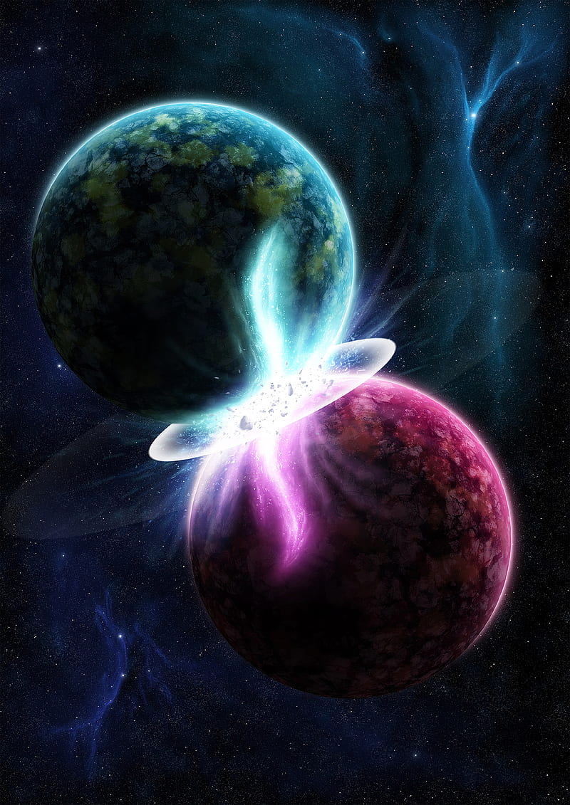 planets, collision, flash, space, HD phone wallpaper