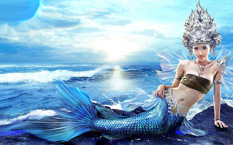 Beautiful Mermaid, art, mermaid, bonito, woman, fantasy, girl, serene digital, HD wallpaper