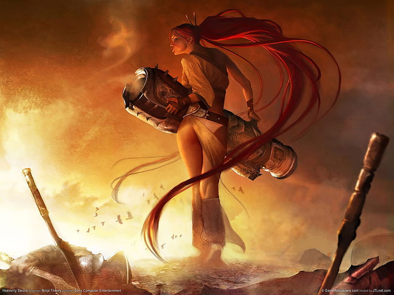 girl, Heavenly Sword, red, fighting, girl, dark, sword, HD wallpaper