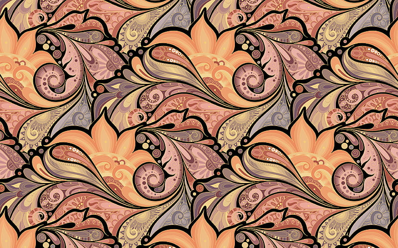 colorful paisley background, artwork, paisley patterns, floral patterns, background with flowers, retro paisley patterns, retro floral background, HD wallpaper