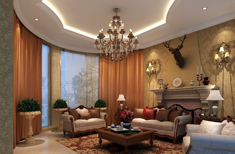 Luxurious Living Room, beautiful living room, luxury living room, living room, HD wallpaper