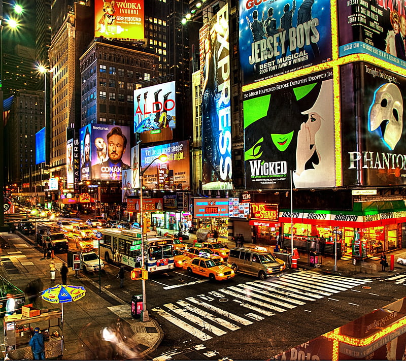 New York City, amazing, carros, lighting, night, graph, HD wallpaper
