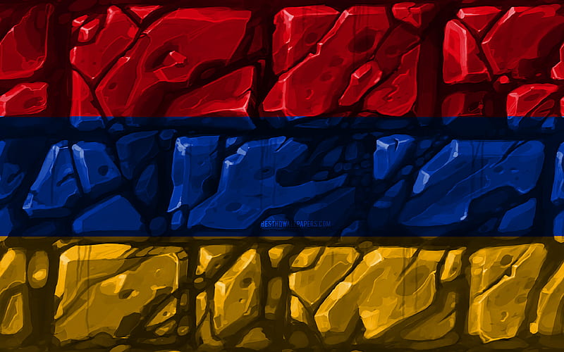 Armenian flag, brickwall Asian countries, national symbols, Flag of Armenia, creative, Armenia, Asia, Armenia 3D flag, HD wallpaper