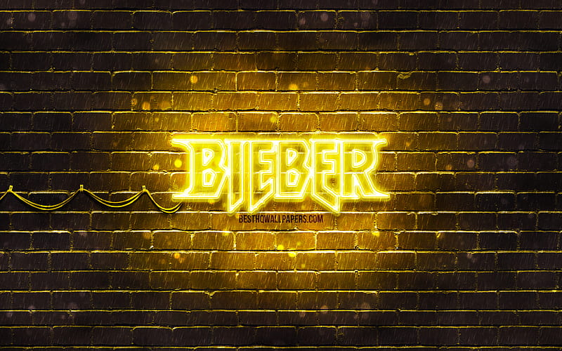 Justin Bieber yellow logo american singer, yellow brickwall, Justin Bieber logo, Justin Drew Bieber, Justin Bieber, music stars, Justin Bieber neon logo, HD wallpaper