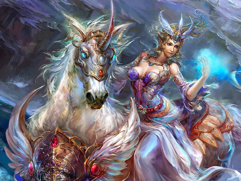 1920x1080px, 1080P free download | Unicorn Rider, art, colors, girl