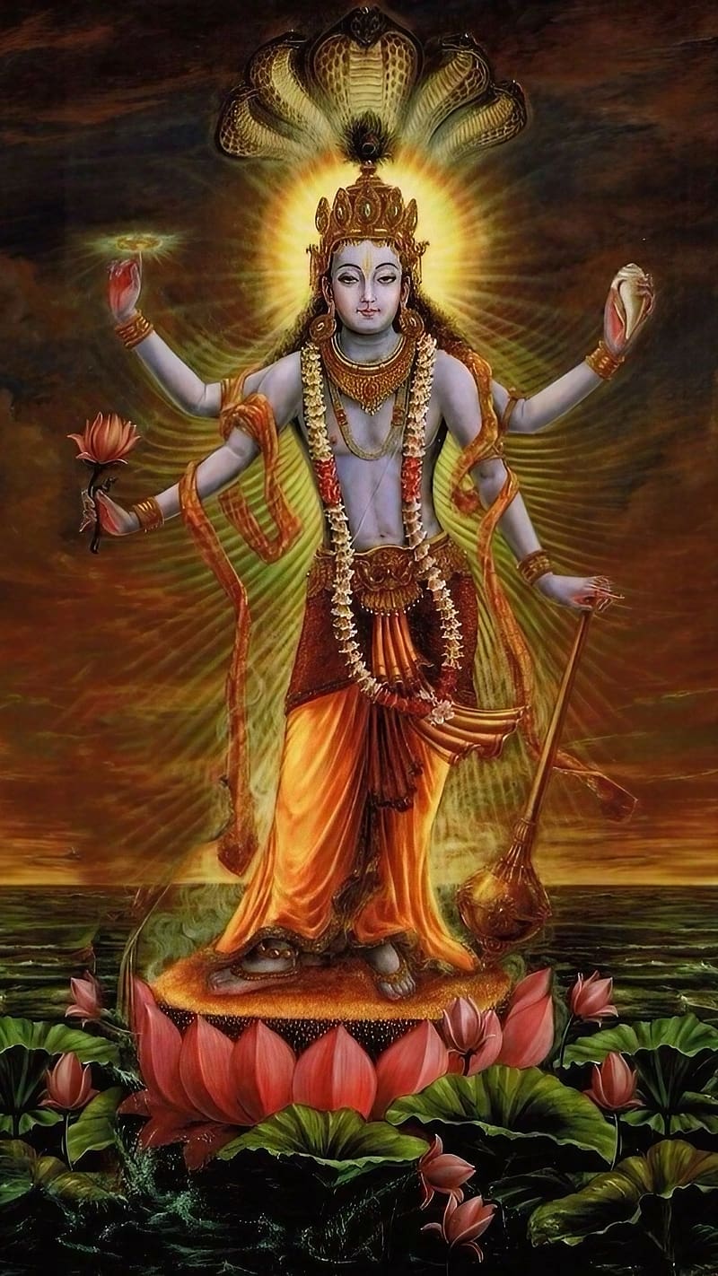 Vishnu , Standing On Lotus, lord vishnu standing on lotus, god, hari narayana, HD phone wallpaper