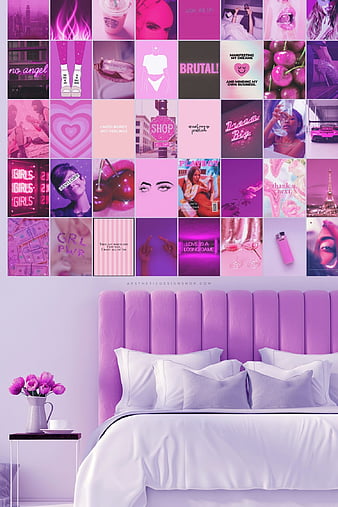 Hot Pink Wal Collage Kit Boujee Baddie Aesthetic Neon Pink 