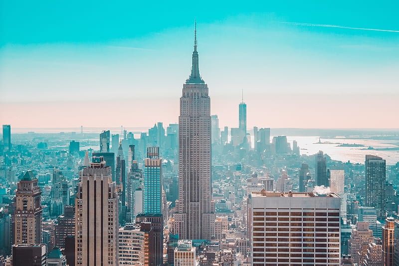 city, buildings, aerial view, skyscrapers, new york, usa, HD wallpaper