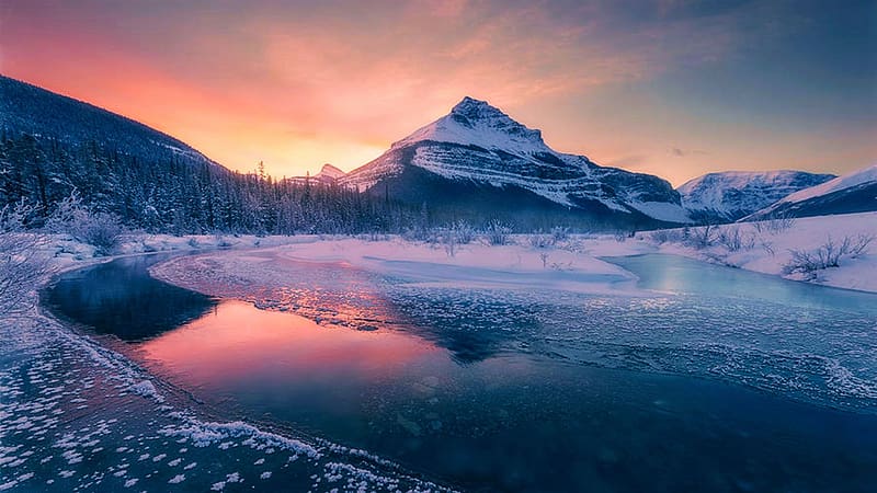 Winter Wonderland, Vermillion Lakes, Alberta, sky, water, canada, ice ...