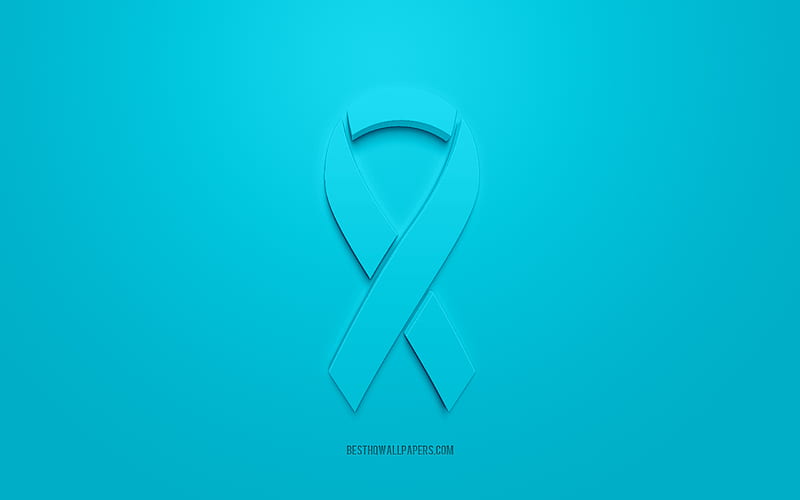 Prostate Cancer ribbon, blue 3d ribbon, Prostate Cancer Awareness ribbon, Prostate Cancer, blue background, Cancer ribbons, Awareness ribbons, HD wallpaper