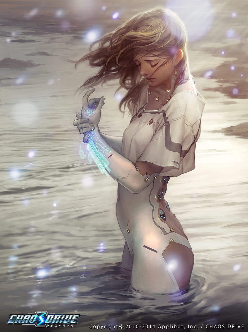 science fiction, science fiction women, artwork, windy, standing, closed eyes, HD phone wallpaper