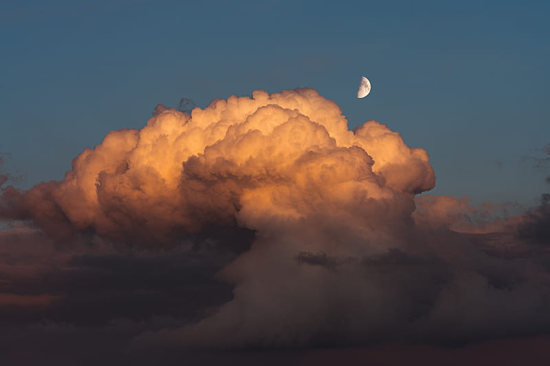 moon, clouds, evening, sky, HD wallpaper