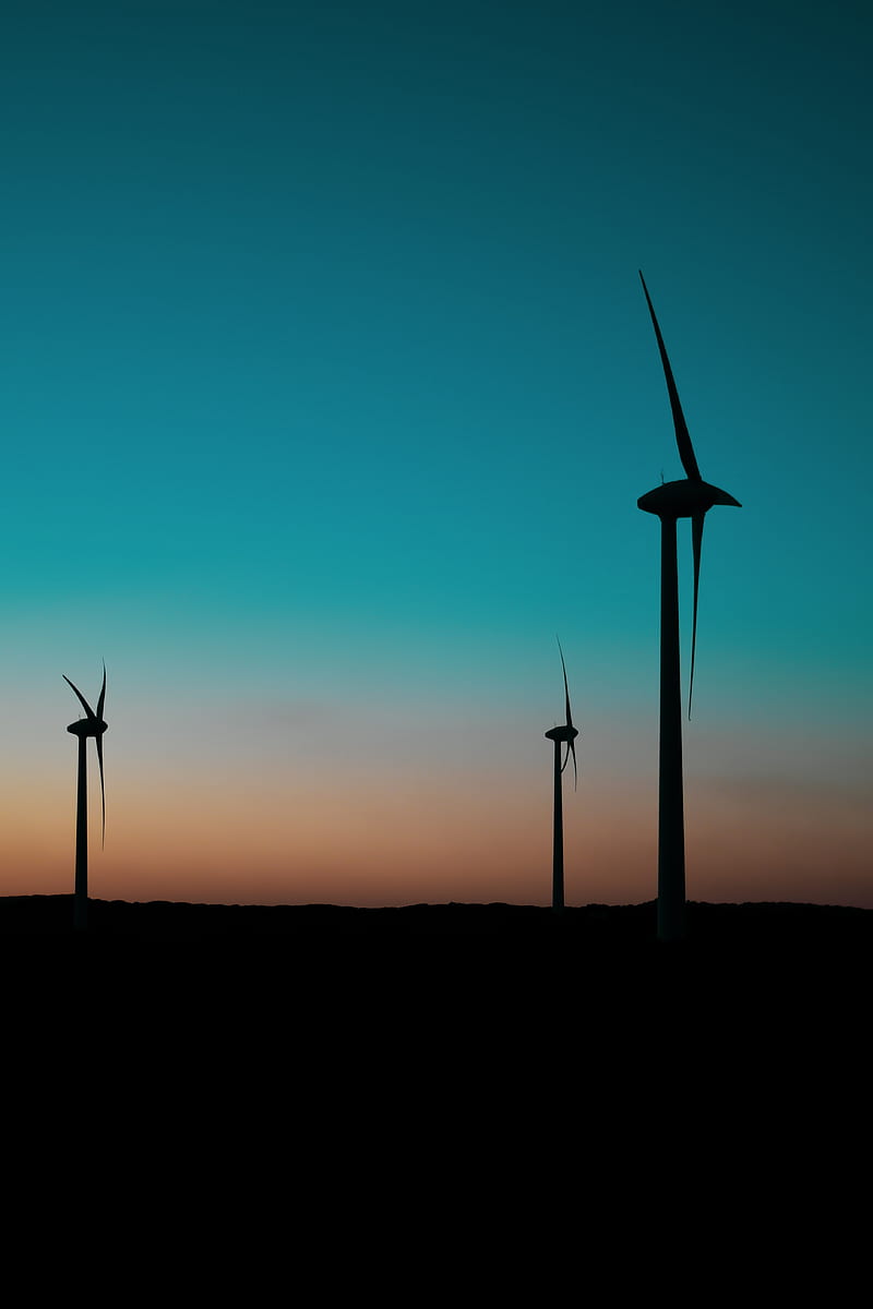 wind farm, turbines, blades, dark, twilight, poles, HD phone wallpaper