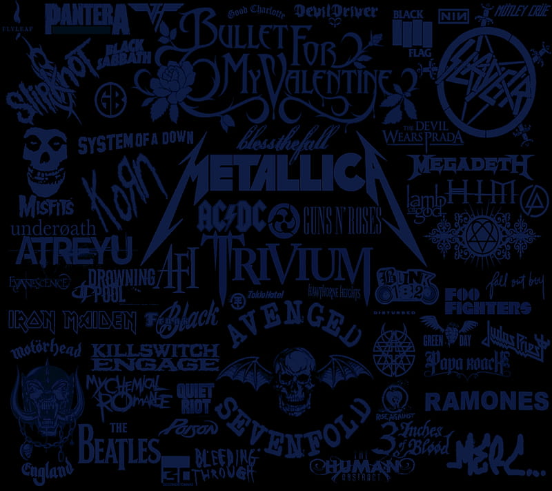 Love Rock Music 2, bands, blue, metal, names, HD wallpaper