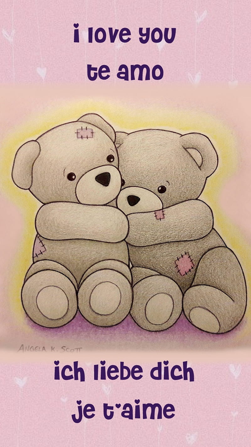 I Love You Bears, art, doll, drawings, corazones, hug, ich liebe dich, je taime, sayings, te amo, teddy bear, HD phone wallpaper