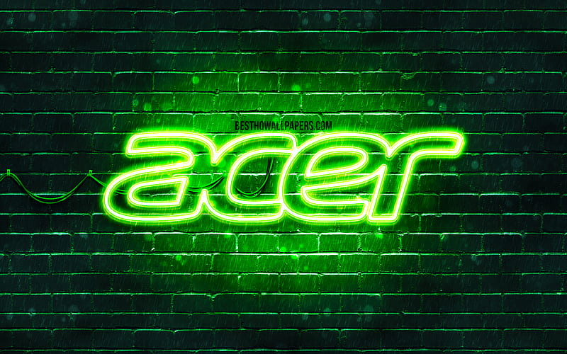 Acer green logo green brickwall, Acer logo, brands, Acer neon logo, Acer, HD wallpaper