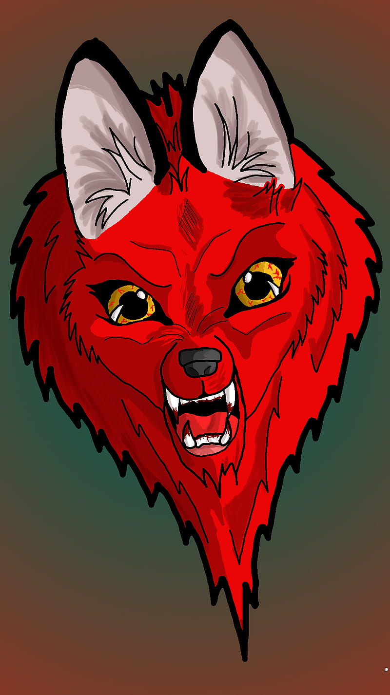 wolf, cute, drawn, eyes, funny, fur, logo, red, teeth, wolfy, yellow, HD mobile wallpaper
