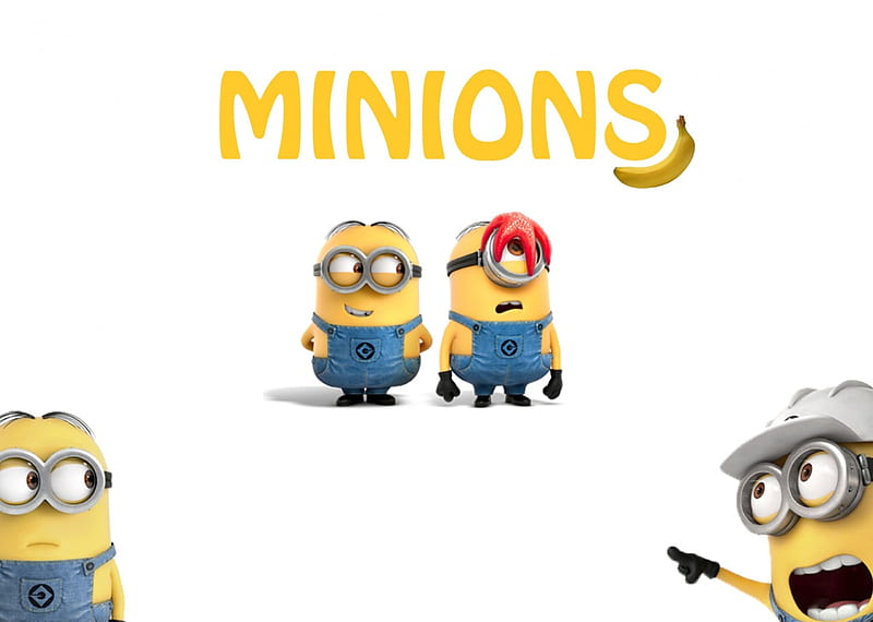 Minions (2015), poster, movie, yellow, cute, minions, fantasy, funny, banana, white, blue, HD wallpaper